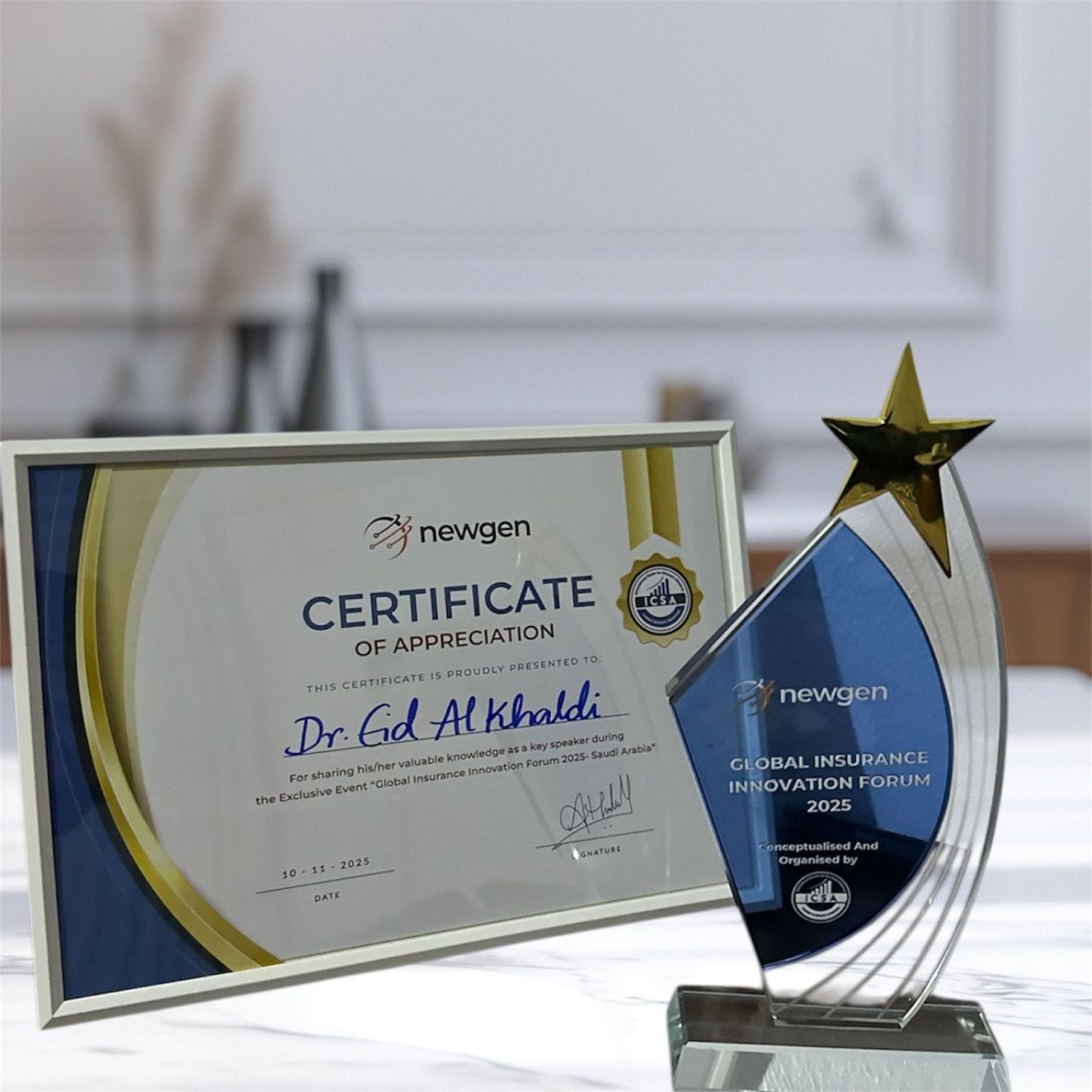 Certificate of appreciation from the Global Insurance Innovation Forum Saudi Arabia 2025